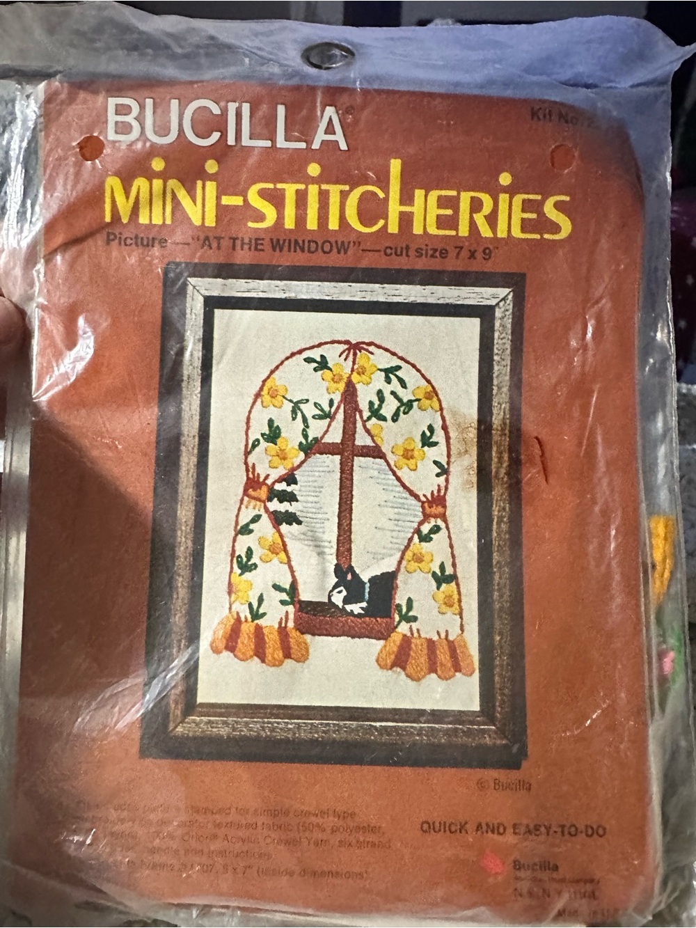 Vintage Bucilla Mini-Stitcheries "At the Window" Embroidery Kit Cat Craft Unused